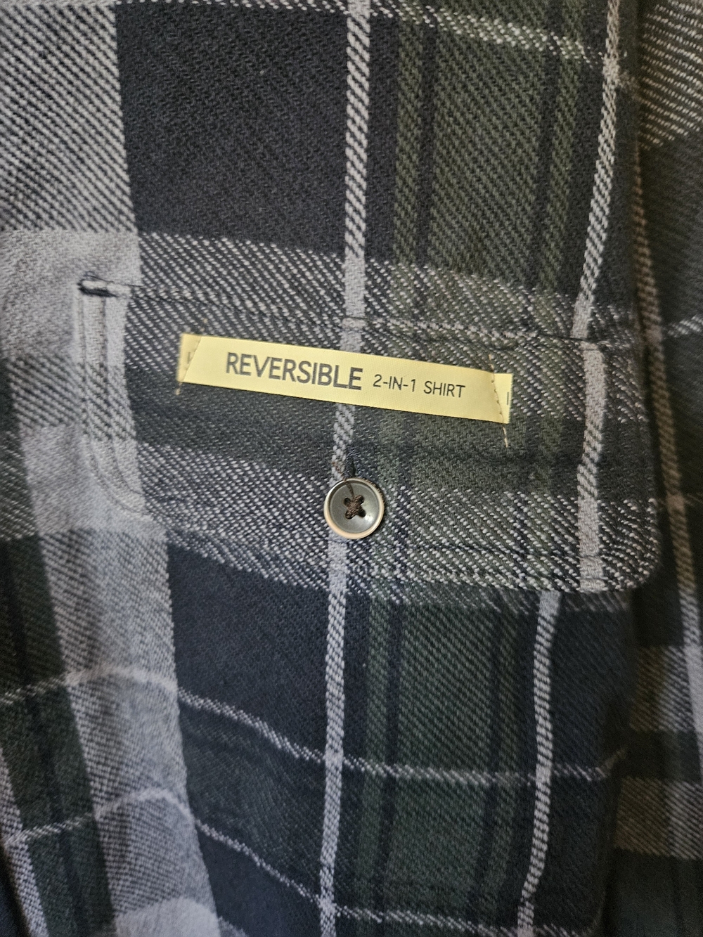 Men's Tailor Vintage Reversible Navy & Gray Plaid Button-Up Shirt - Picture 2 of 5